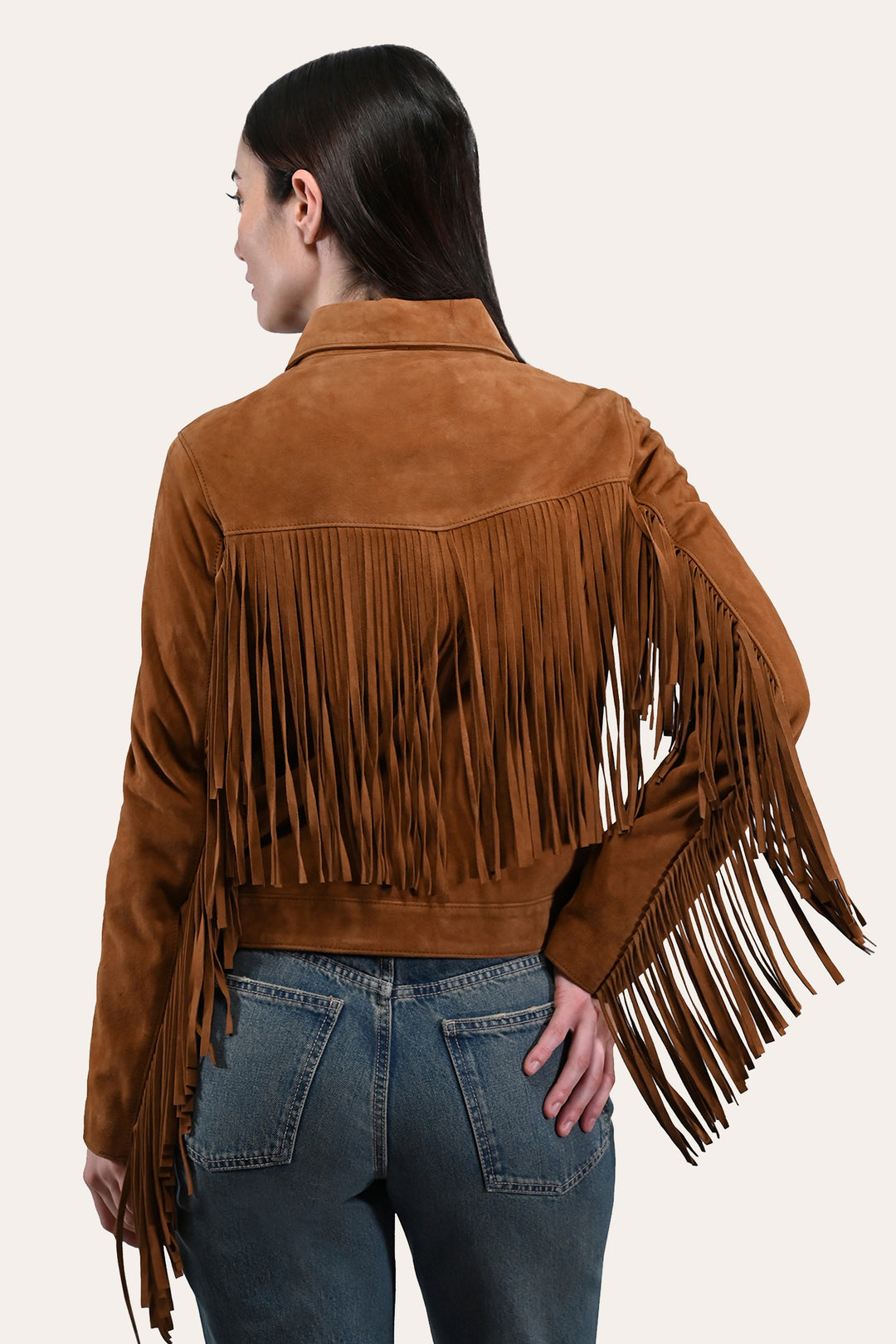 Frye Special Offer - Women’s Medium Brown Nash Fringed Suede Trucker Jacket