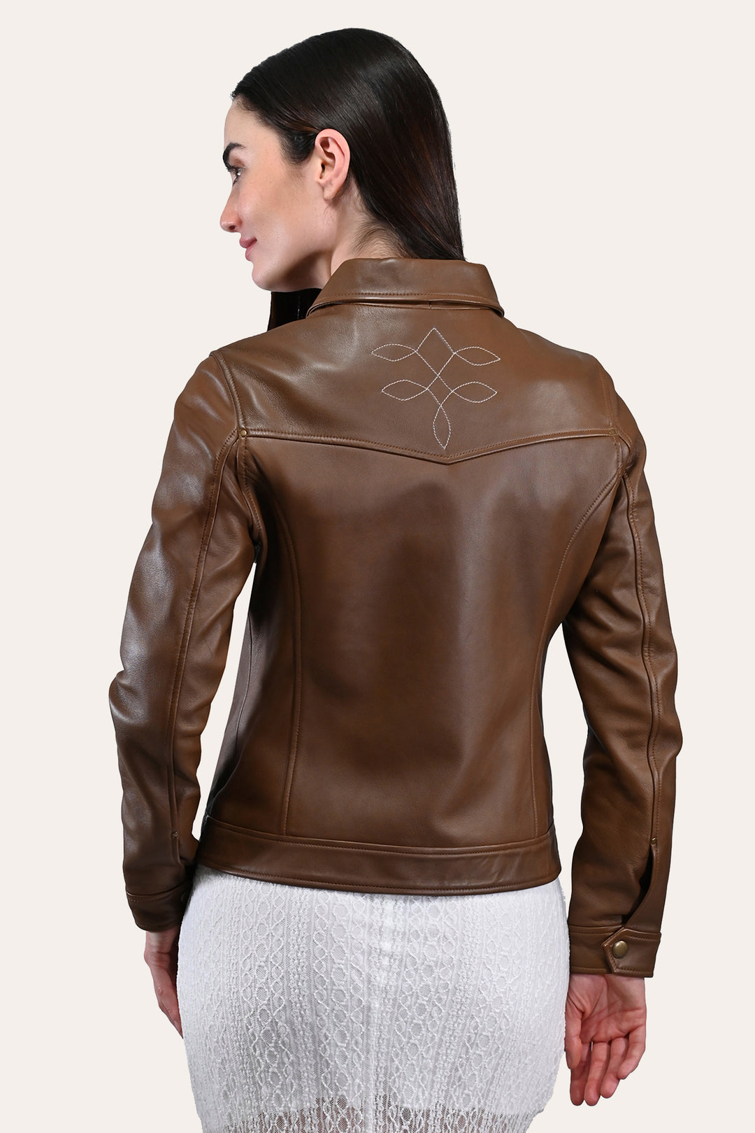 Frye Essential - Women’s Medium Brown Callum Trucker Leather Jacket
