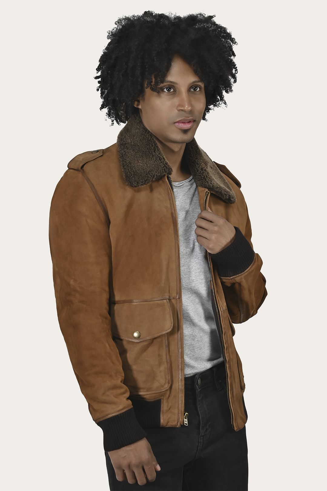 Frye Everyday - Men’s Middle Brown Jethro Shearling Flight Suede Jacket