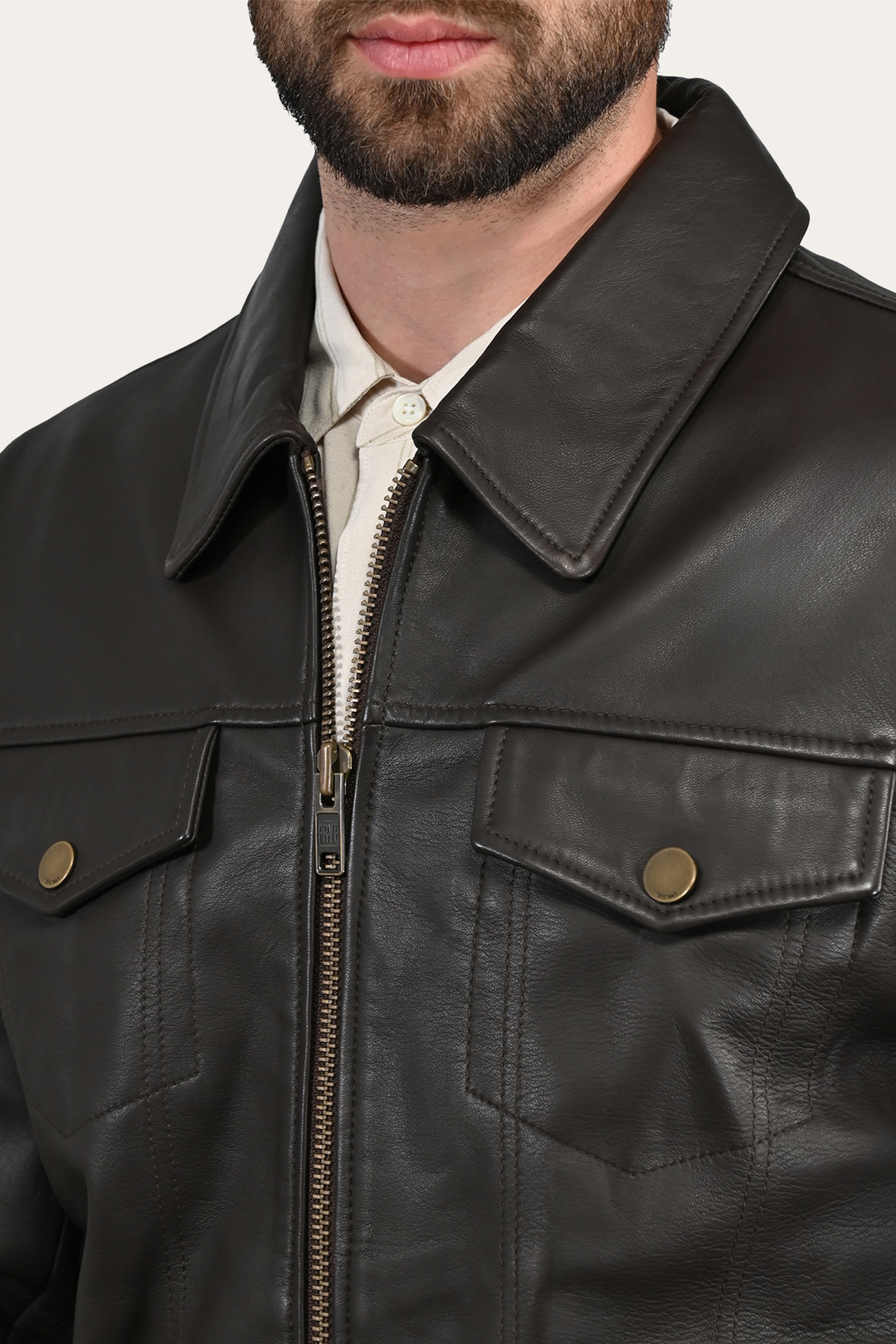 Frye Exclusive - Men’s Dark Brown Durango Trucker Leather Jacket
