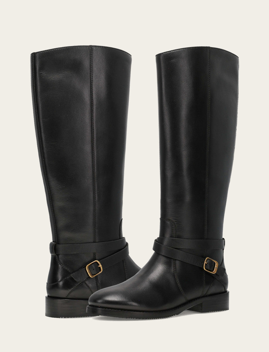 Frye Sale - Women's Black Melissa Belted Riding Wide Calf Boot