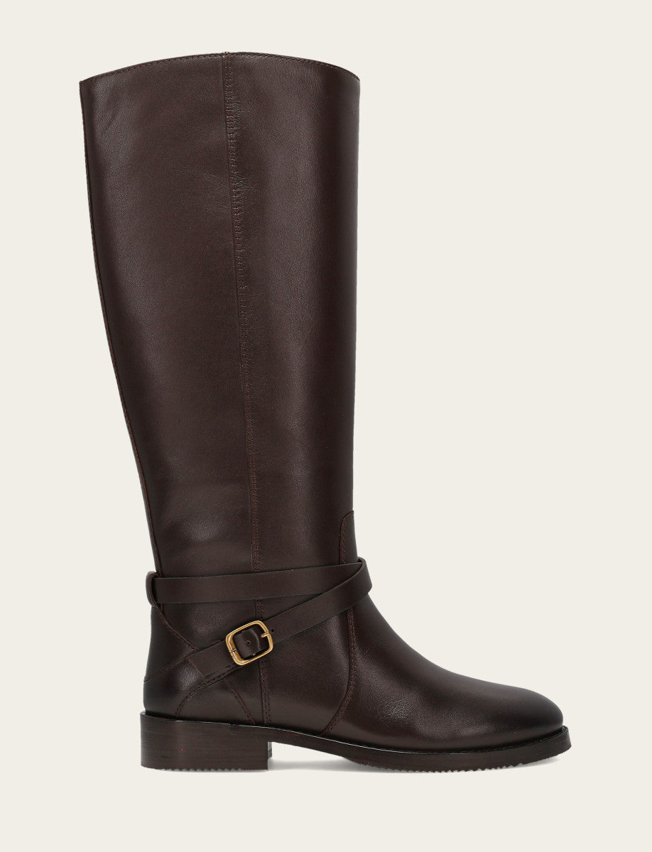 Frye Great Value - Women's Dark Brown Melissa Belted Riding Wide Calf Boot