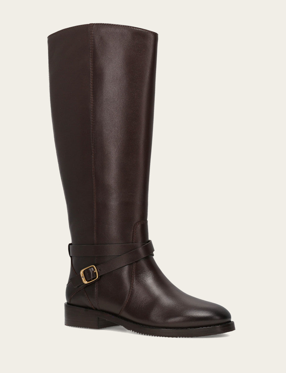 Frye Great Value - Women's Dark Brown Melissa Belted Riding Wide Calf Boot