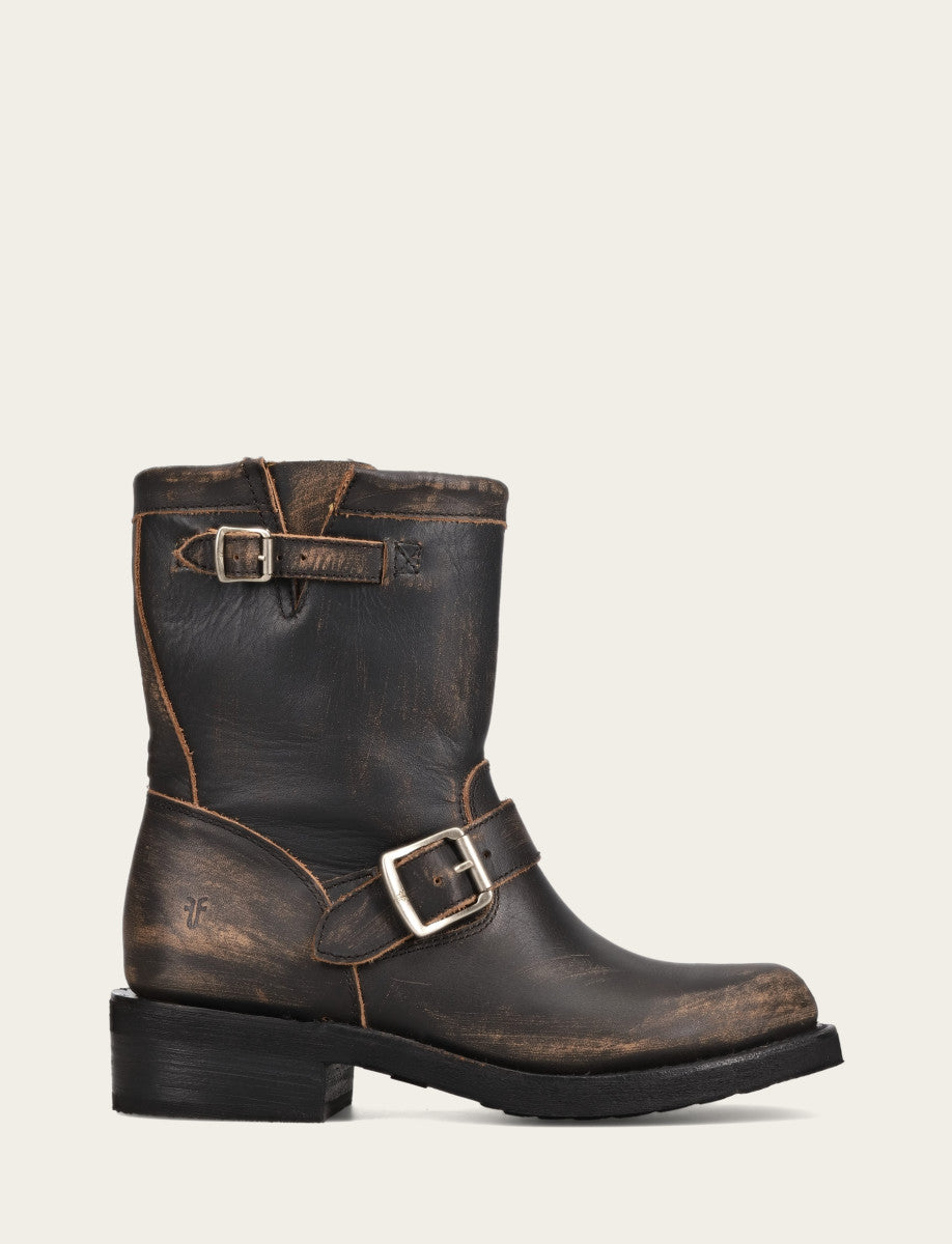 Frye Trusted - Women's Distressed Black Viv Short Engineer Boot