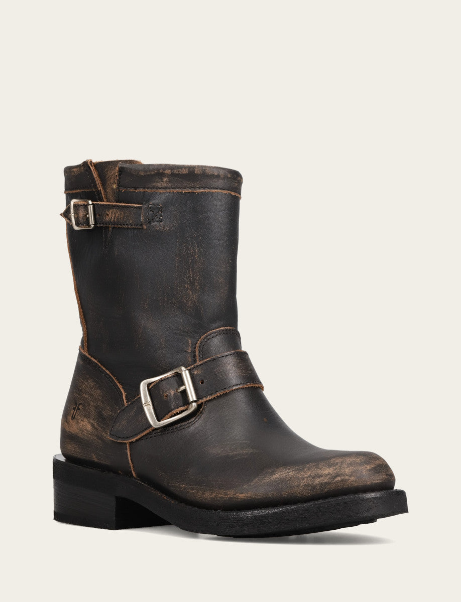 Frye Trusted - Women's Distressed Black Viv Short Engineer Boot