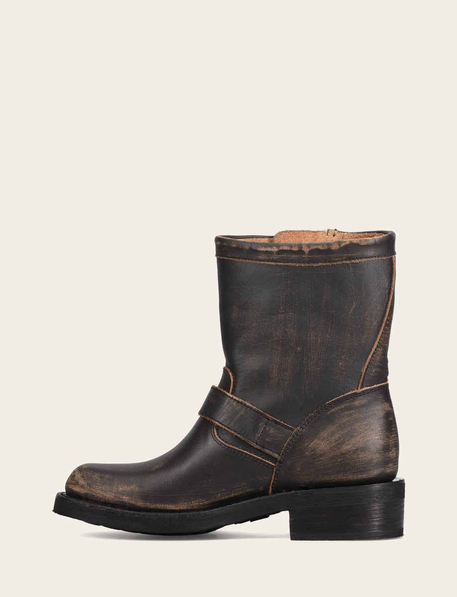 Frye Trusted - Women's Distressed Black Viv Short Engineer Boot