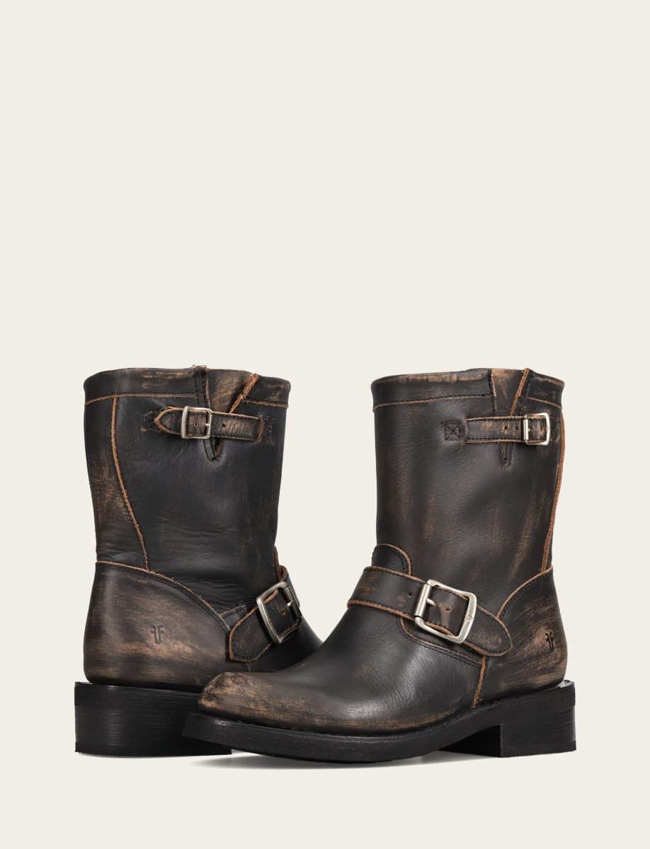 Frye Trusted - Women's Distressed Black Viv Short Engineer Boot
