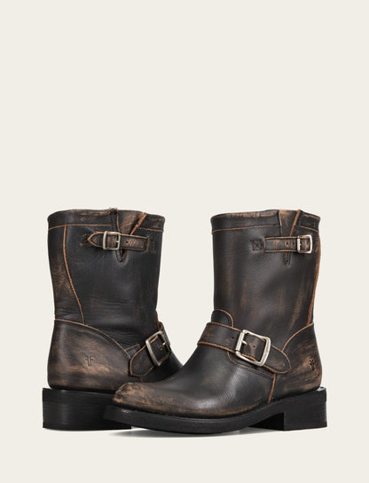 Frye Trusted - Women's Distressed Black Viv Short Engineer Boot