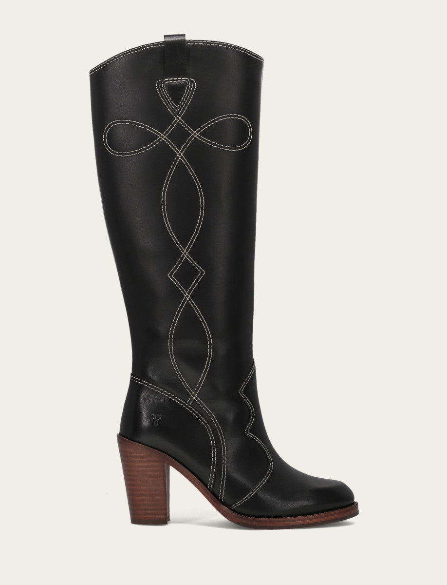 Frye Popular - Women's Black Corinne Tall Deco Stitch Boot