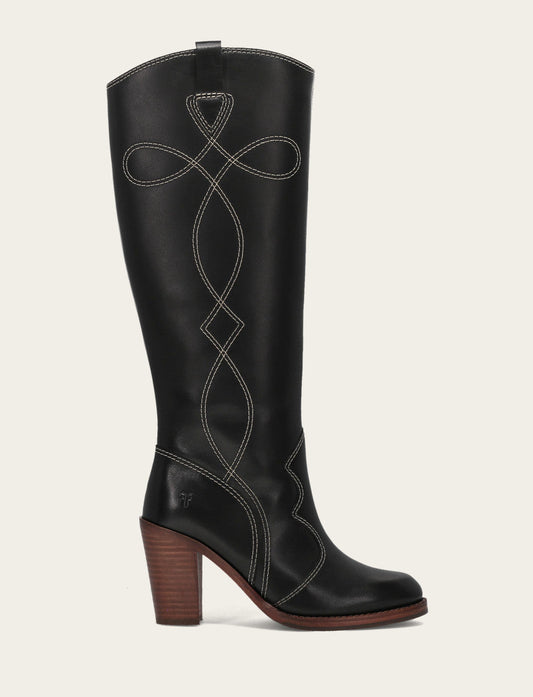 Frye Popular - Women's Black Corinne Tall Deco Stitch Boot