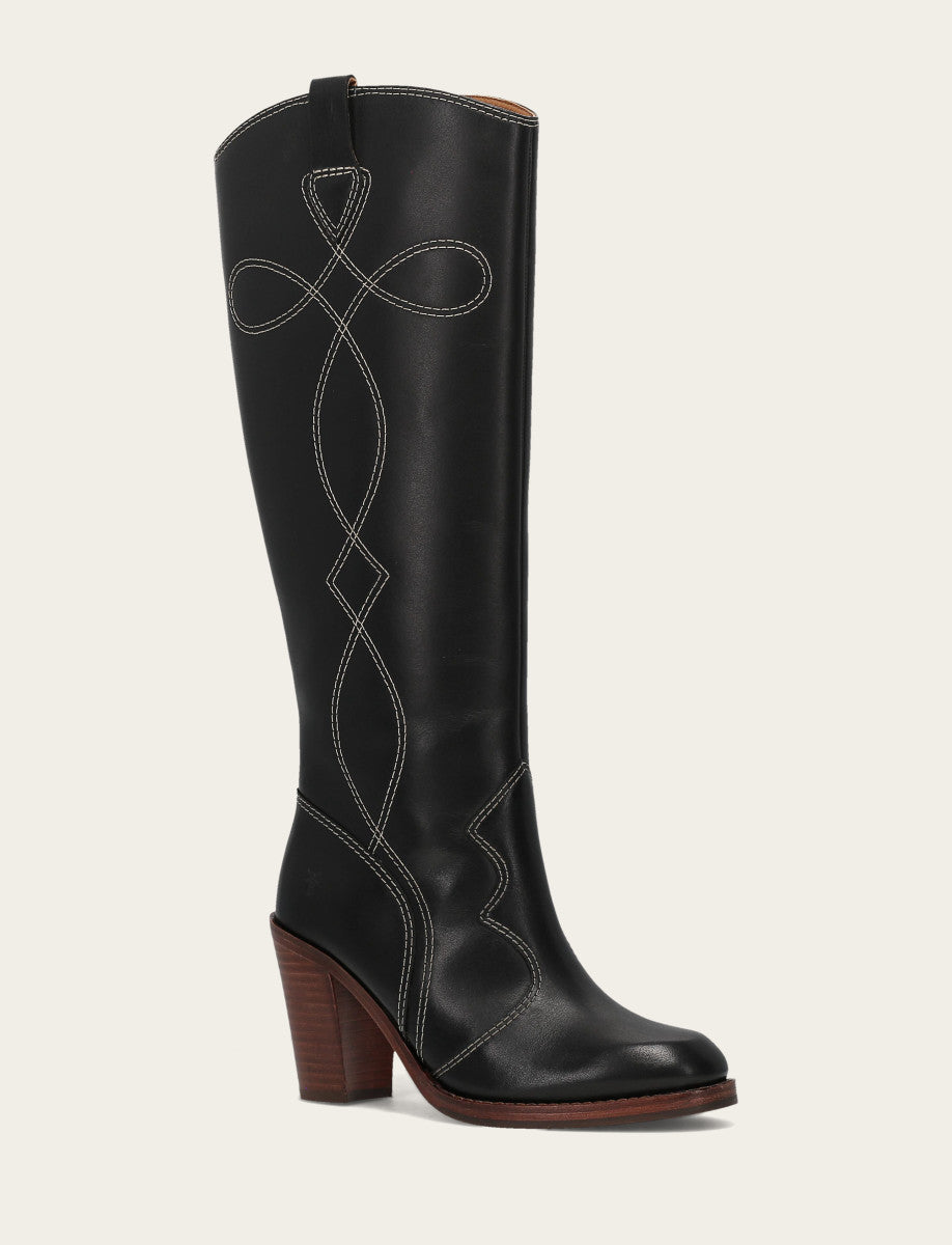 Frye Popular - Women's Black Corinne Tall Deco Stitch Boot