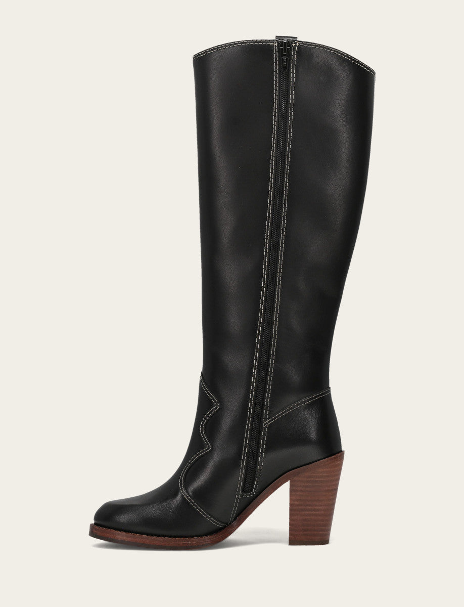 Frye Popular - Women's Black Corinne Tall Deco Stitch Boot