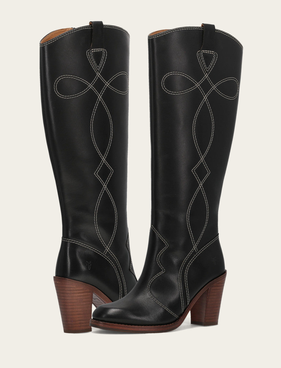 Frye Popular - Women's Black Corinne Tall Deco Stitch Boot