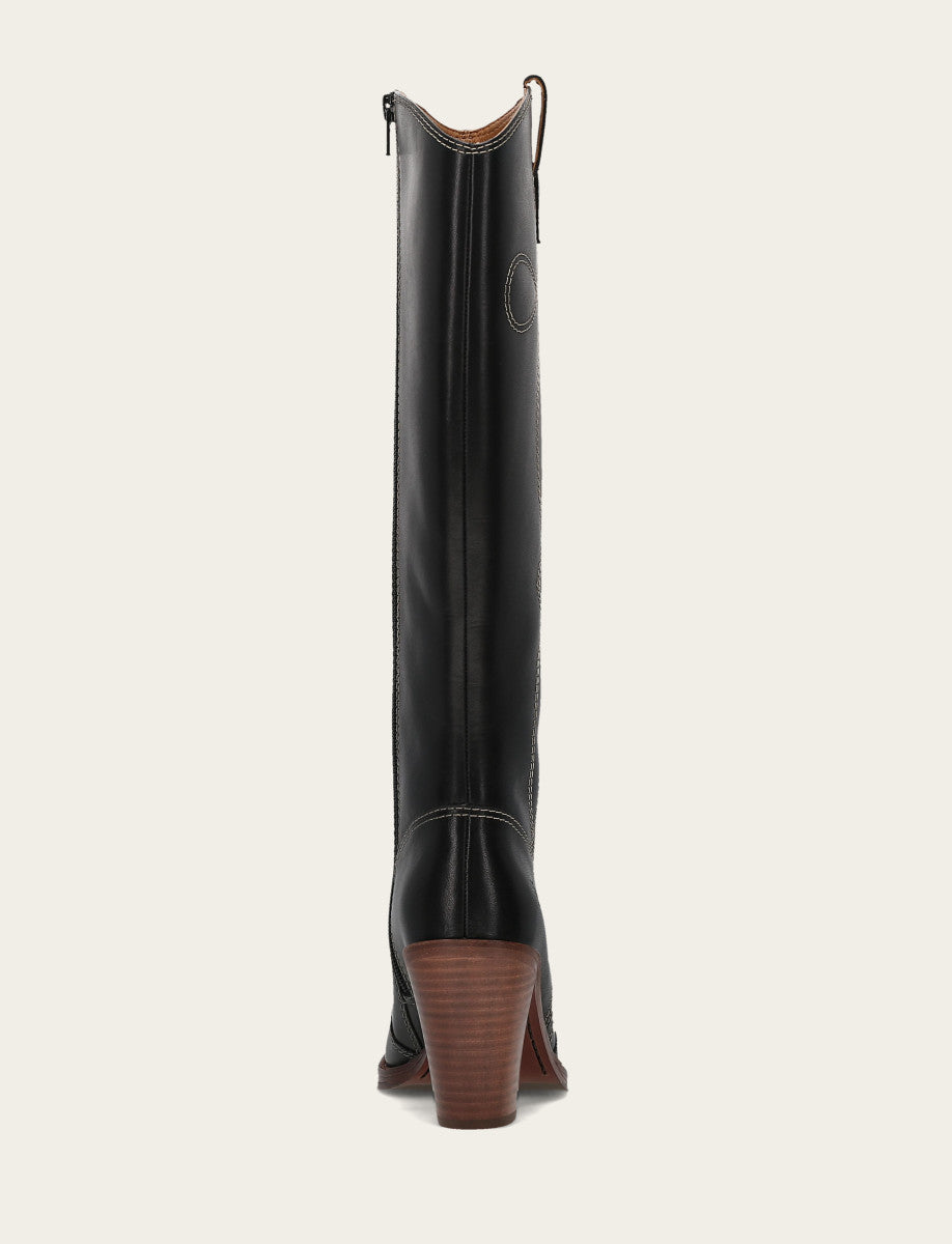 Frye Popular - Women's Black Corinne Tall Deco Stitch Boot