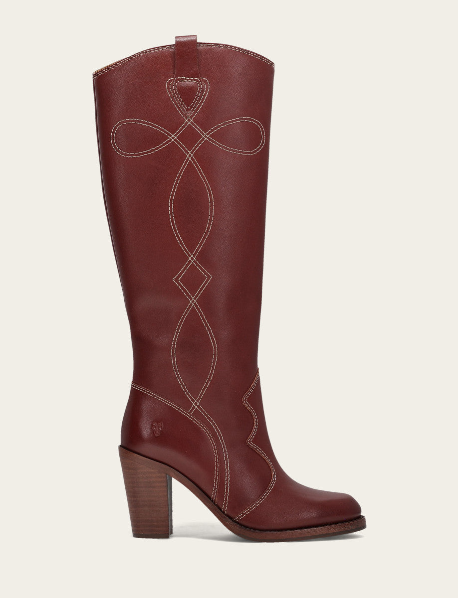 Frye Premium - Women's Cranberry Corinne Tall Deco Stitch Boot