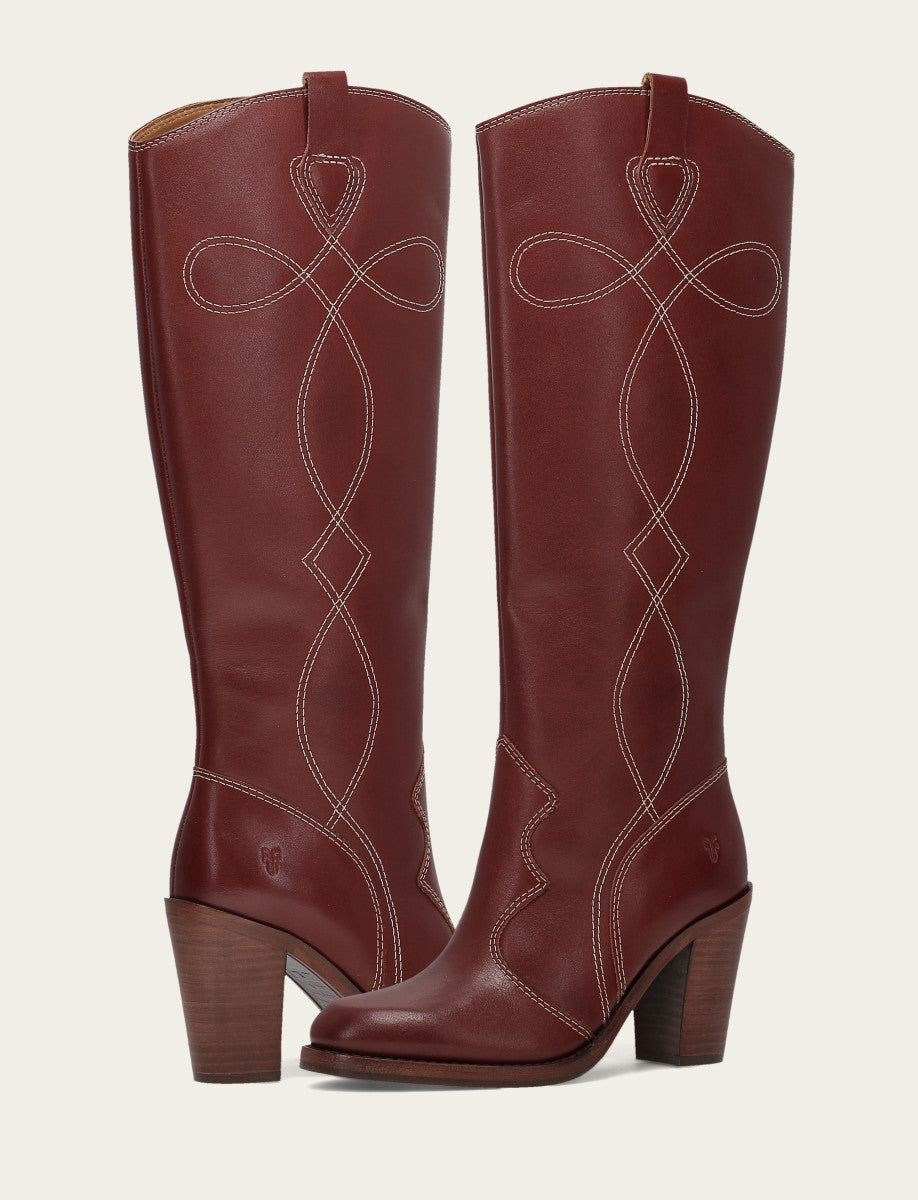 Frye Premium - Women's Cranberry Corinne Tall Deco Stitch Boot