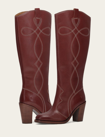 Frye Premium - Women's Cranberry Corinne Tall Deco Stitch Boot
