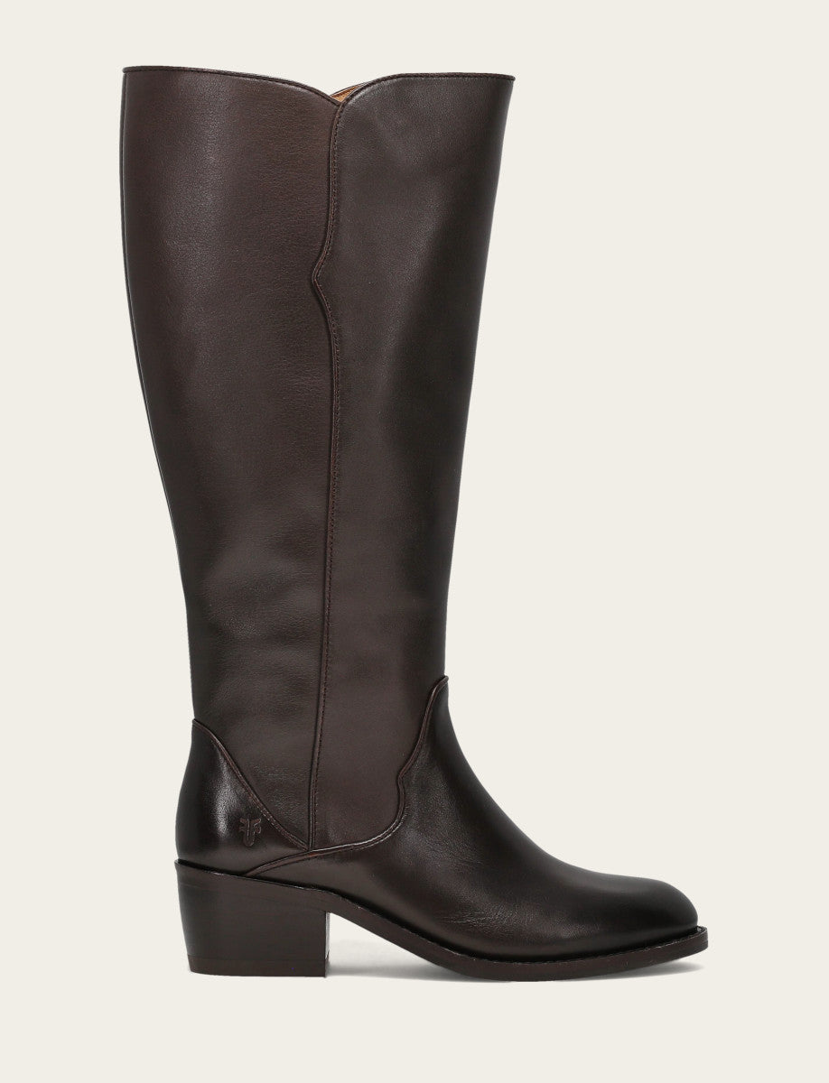 Frye Trending - Women's Dark Brown Carson 2 Piping Tall Wide Calf Boot