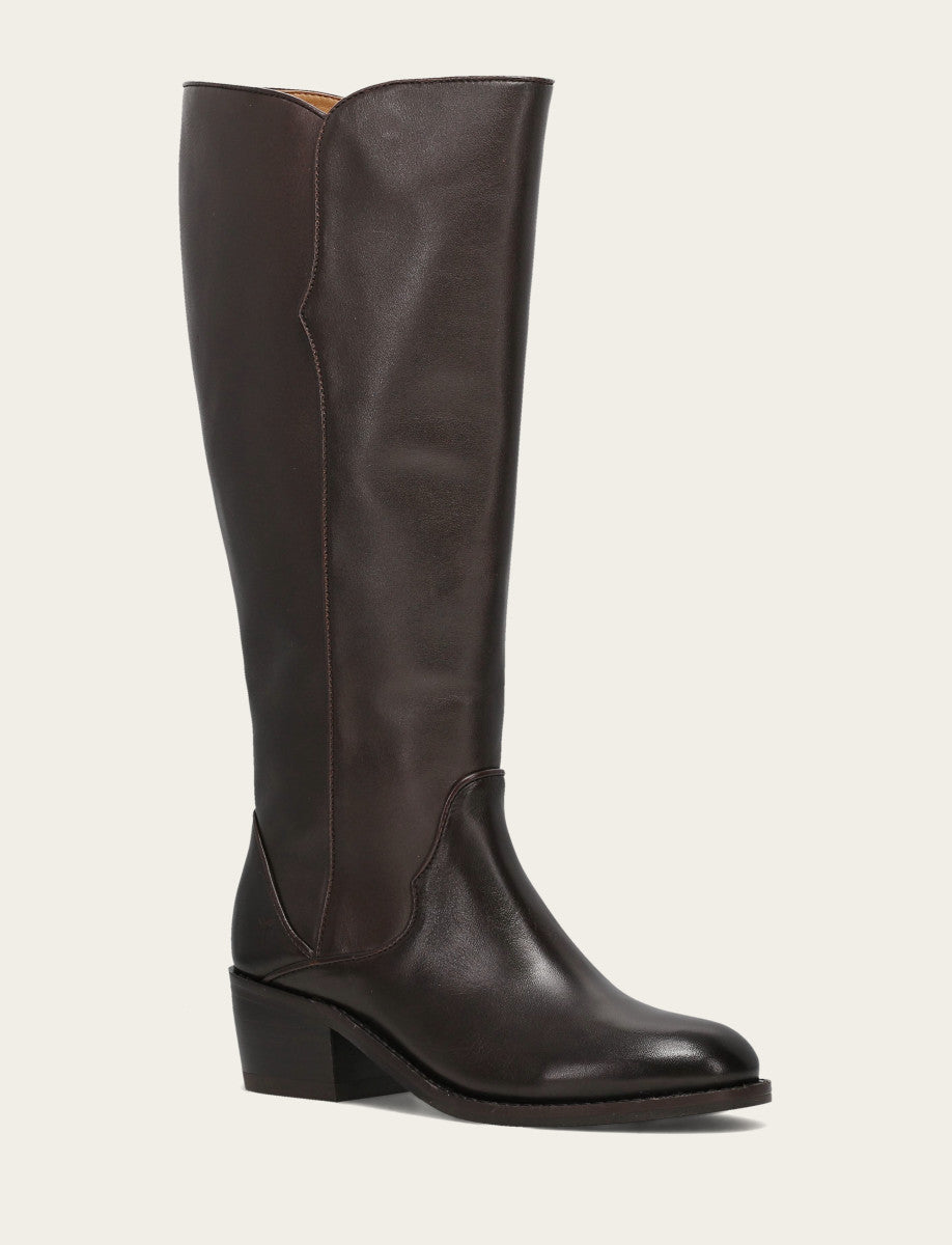 Frye Trending - Women's Dark Brown Carson 2 Piping Tall Wide Calf Boot