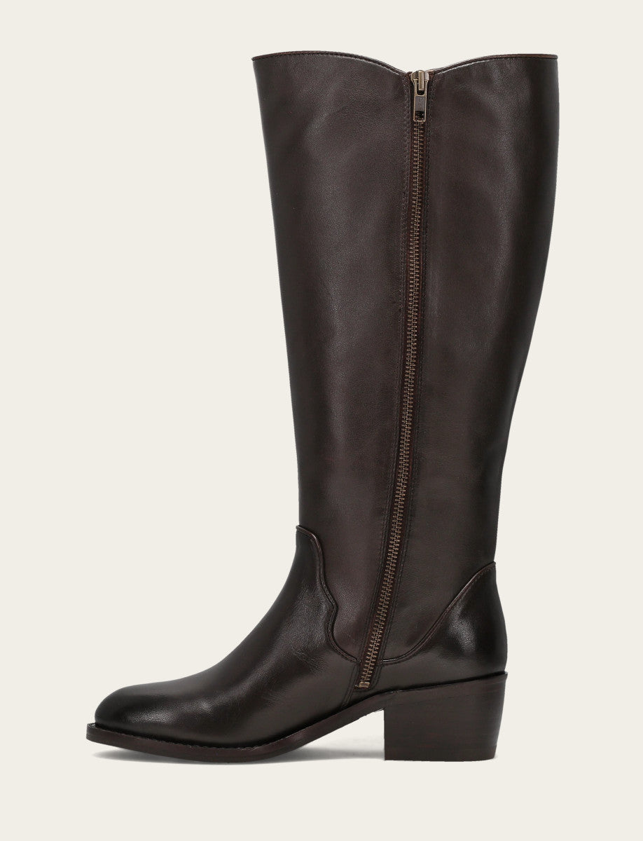 Frye Trending - Women's Dark Brown Carson 2 Piping Tall Wide Calf Boot