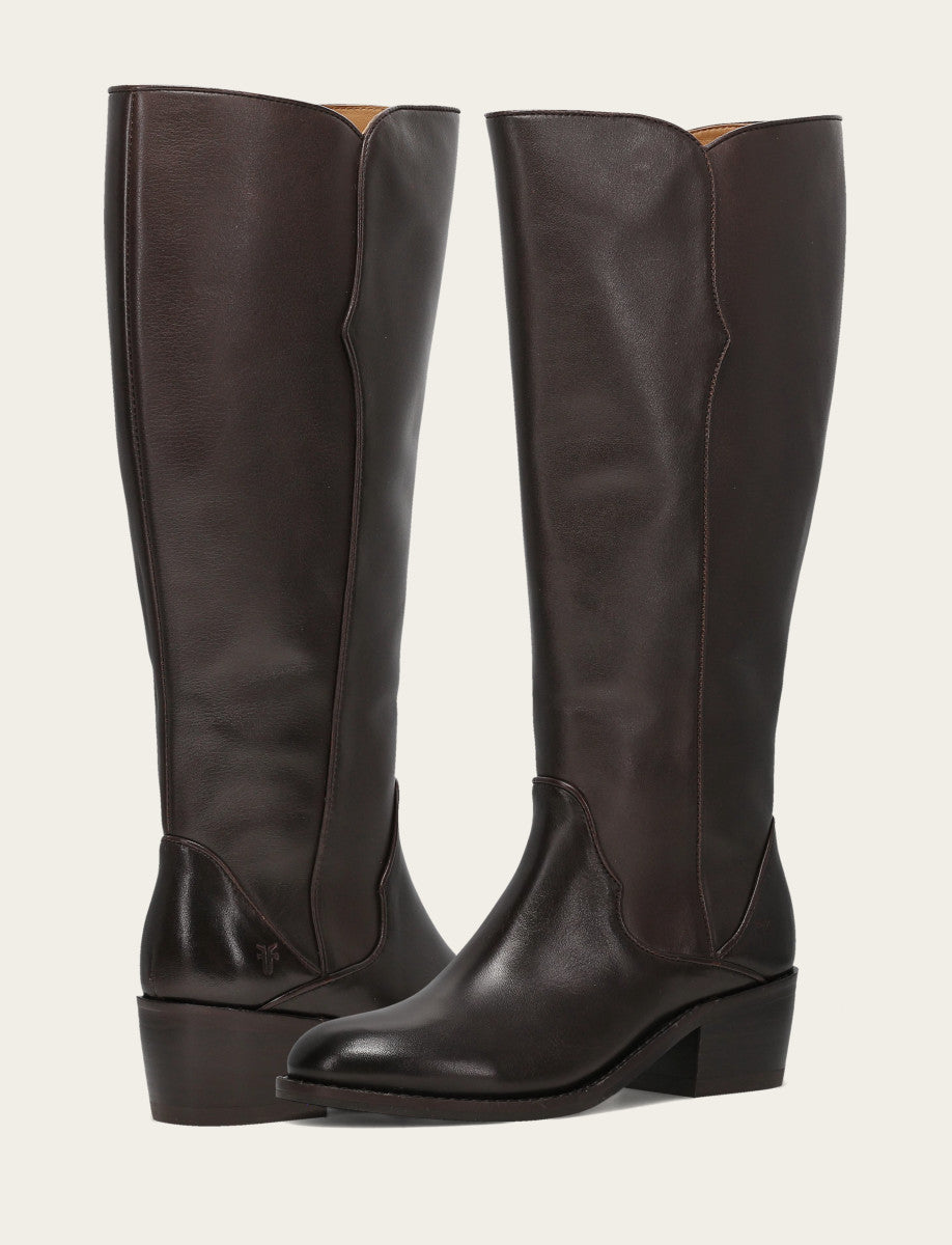 Frye Trending - Women's Dark Brown Carson 2 Piping Tall Wide Calf Boot