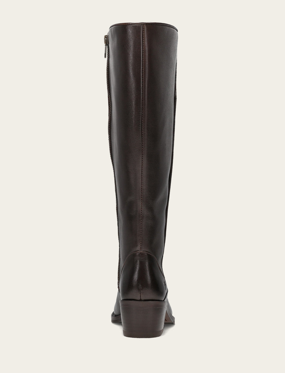 Frye Trending - Women's Dark Brown Carson 2 Piping Tall Wide Calf Boot