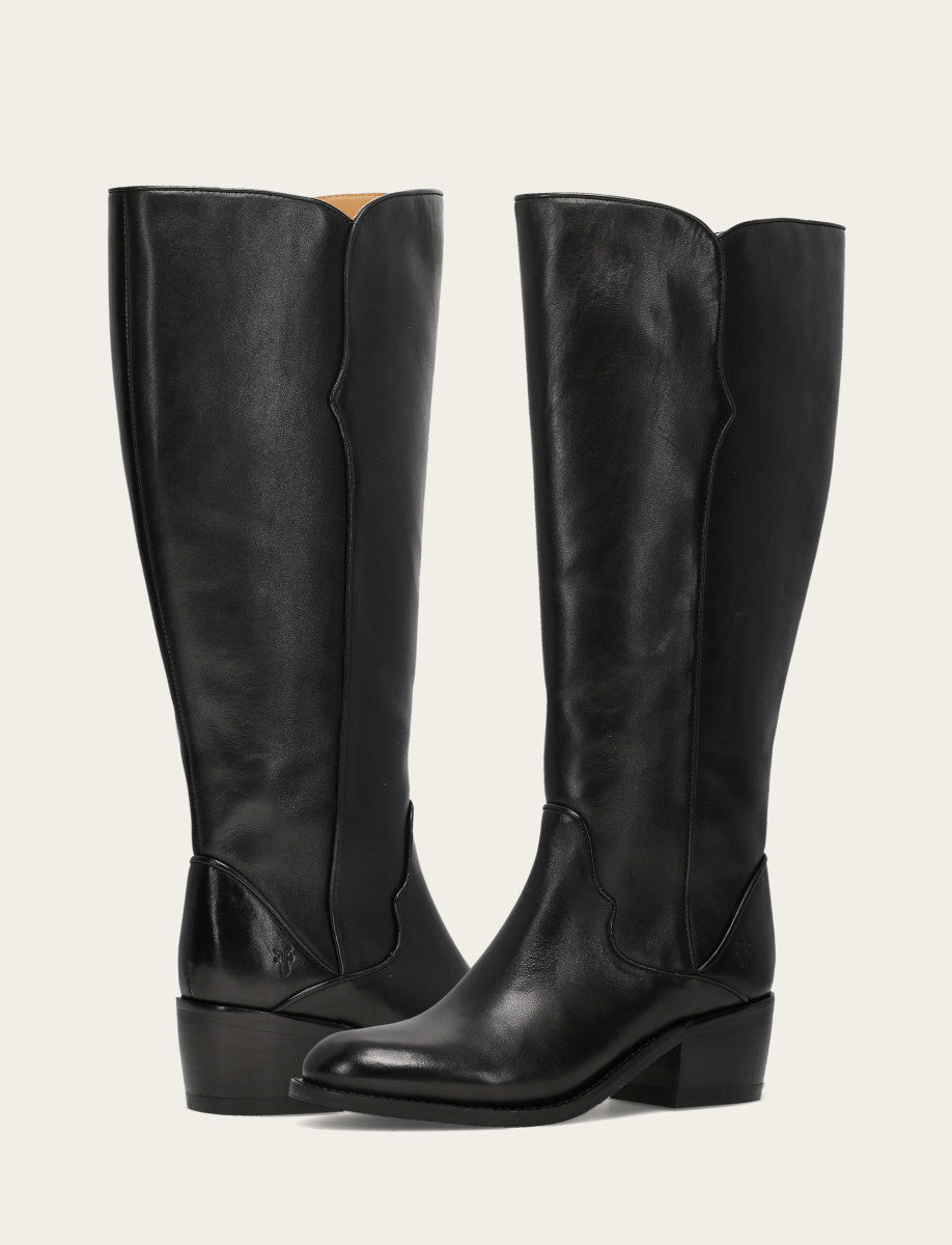 Frye Popular - Women's Black Carson 2 Piping Tall Wide Calf Boot