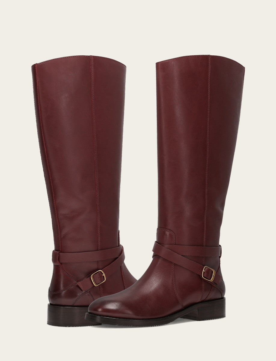 Frye Exclusive - Women's Merlot Melissa Belted Riding Wide Calf Boot