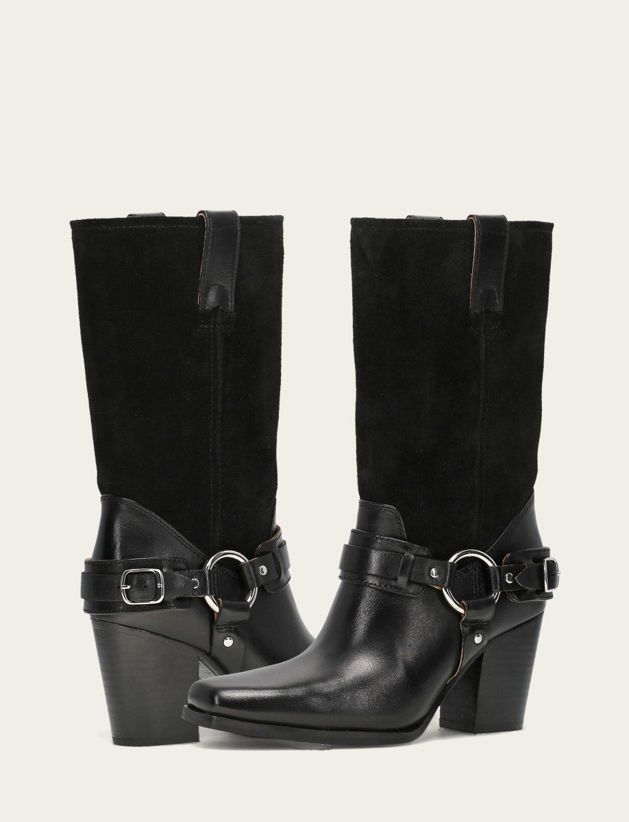 Frye Best Price - Women's Black Shiloh Harness Belted Boot