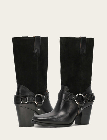 Frye Best Price - Women's Black Shiloh Harness Belted Boot
