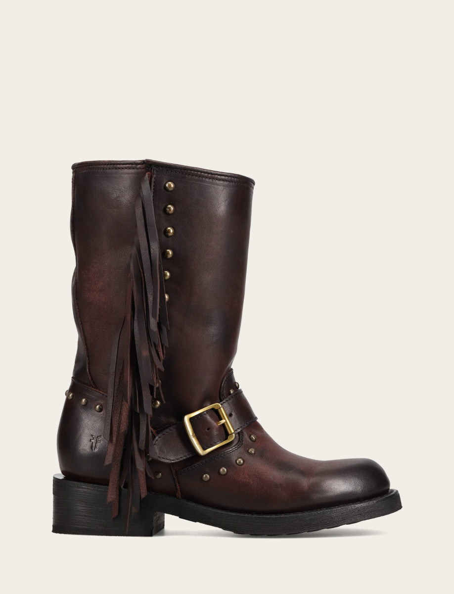 Frye Recommended - Women's Cherry Lacquer Viv Fringe Engineer Boot