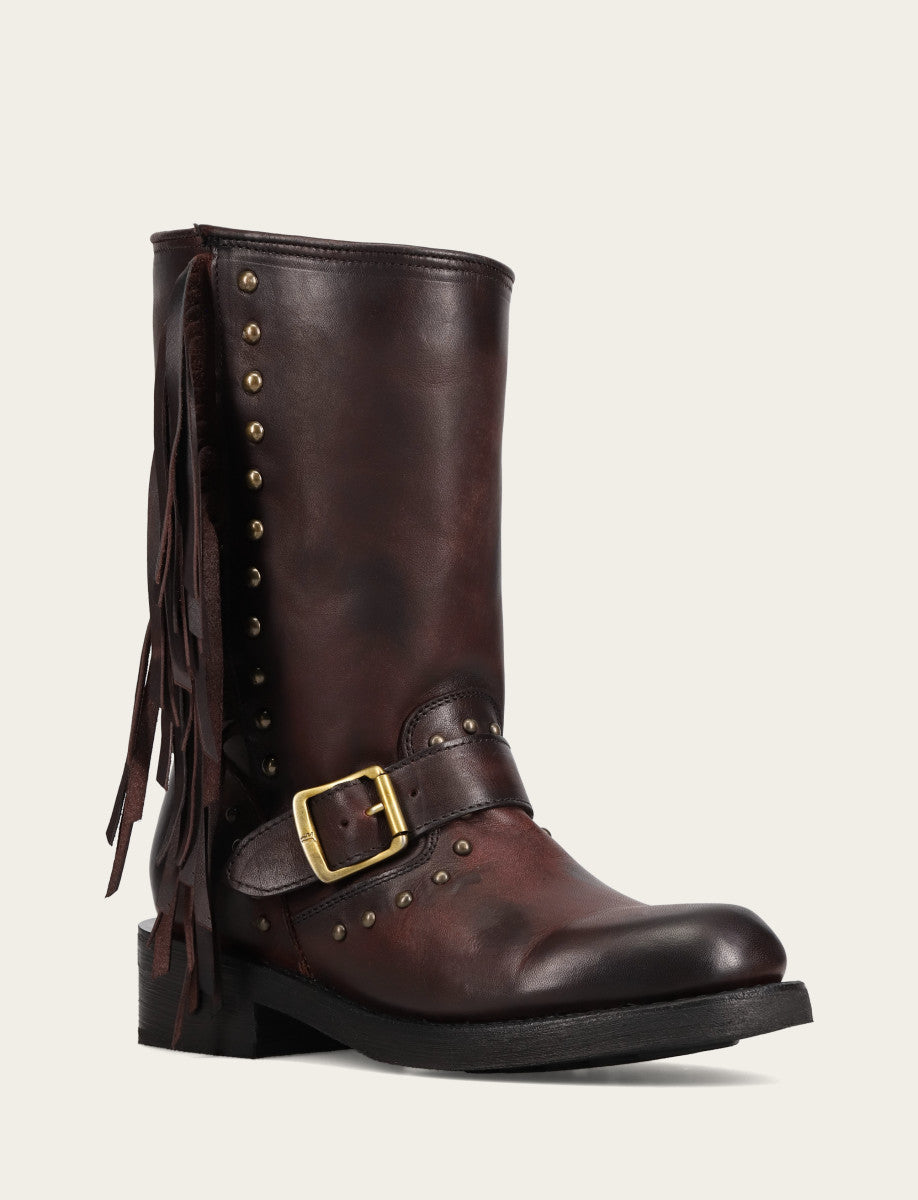 Frye Recommended - Women's Cherry Lacquer Viv Fringe Engineer Boot