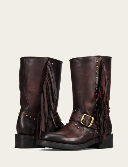 Frye Recommended - Women's Cherry Lacquer Viv Fringe Engineer Boot