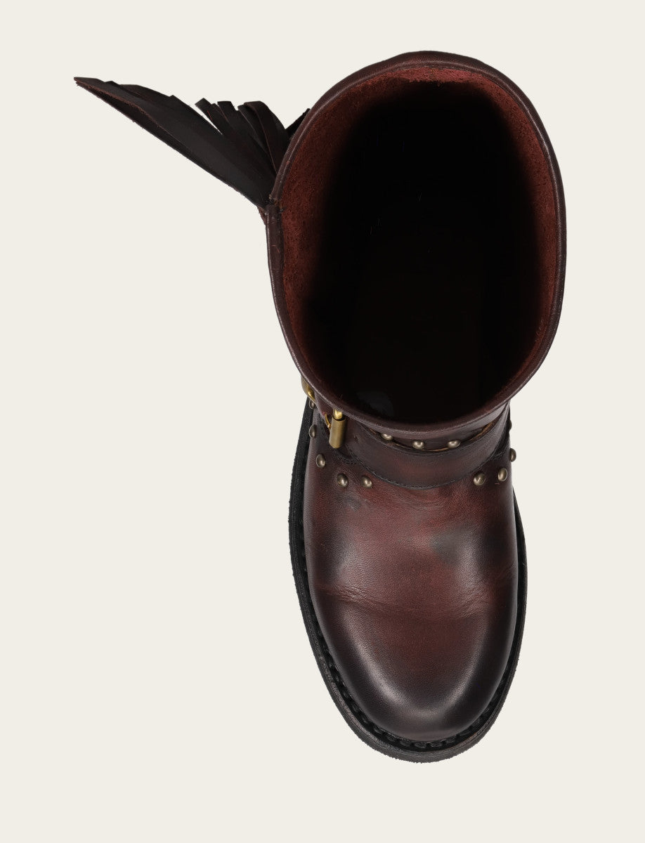 Frye Recommended - Women's Cherry Lacquer Viv Fringe Engineer Boot