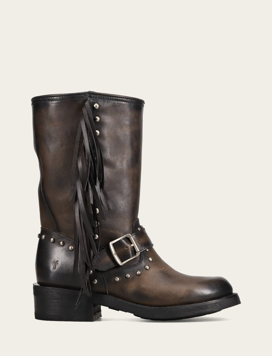Frye Smart Buy - Women's Black Viv Fringe Engineer Boot
