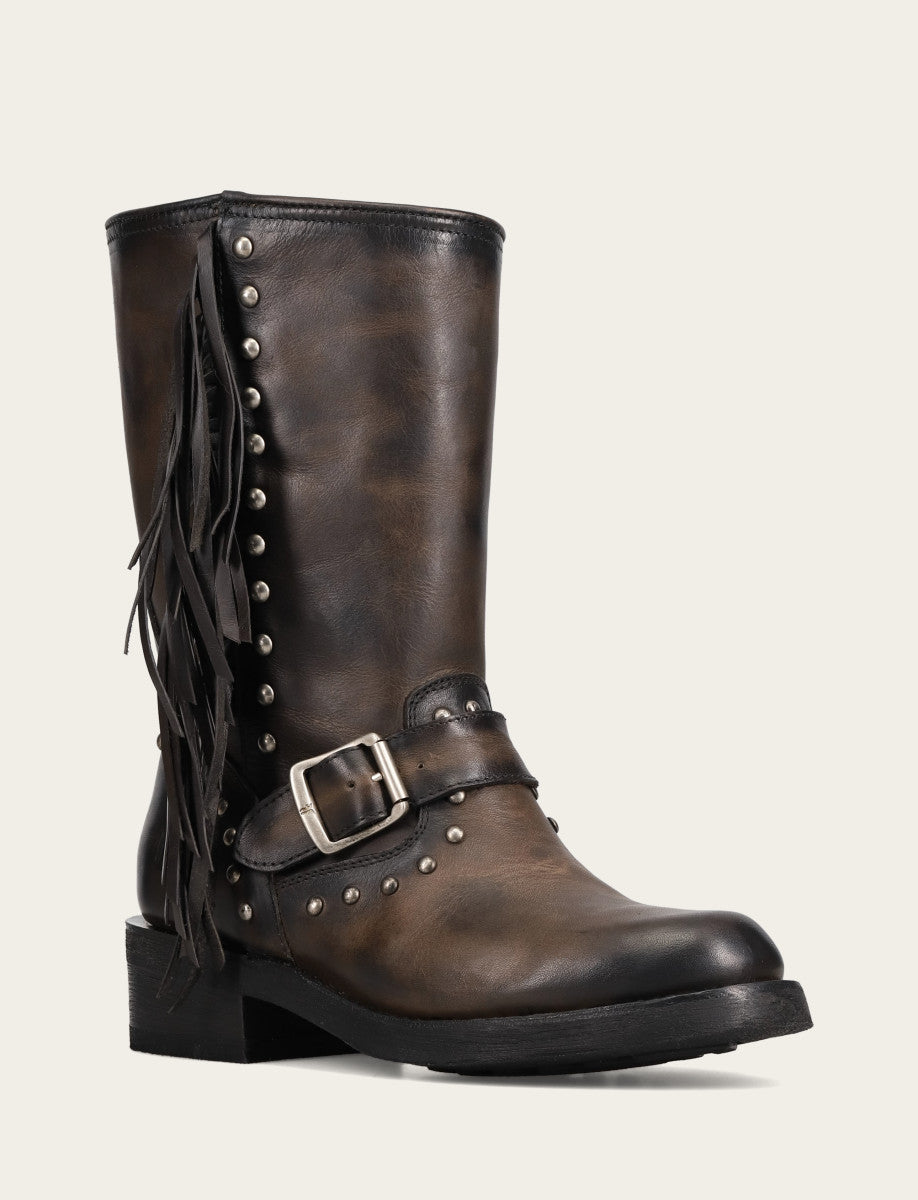Frye Smart Buy - Women's Black Viv Fringe Engineer Boot