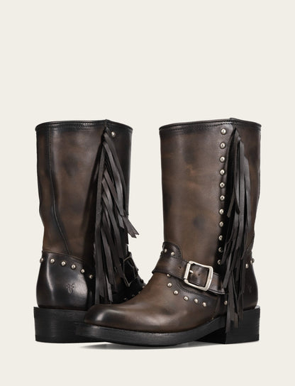 Frye Smart Buy - Women's Black Viv Fringe Engineer Boot