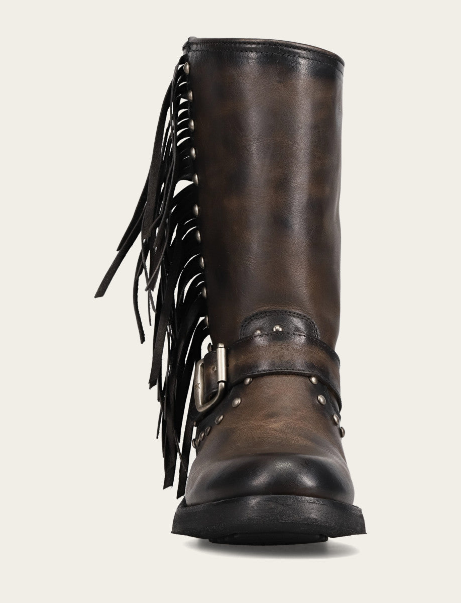Frye Smart Buy - Women's Black Viv Fringe Engineer Boot
