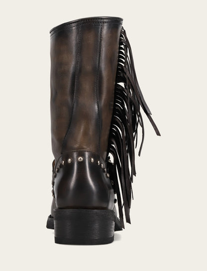 Frye Smart Buy - Women's Black Viv Fringe Engineer Boot