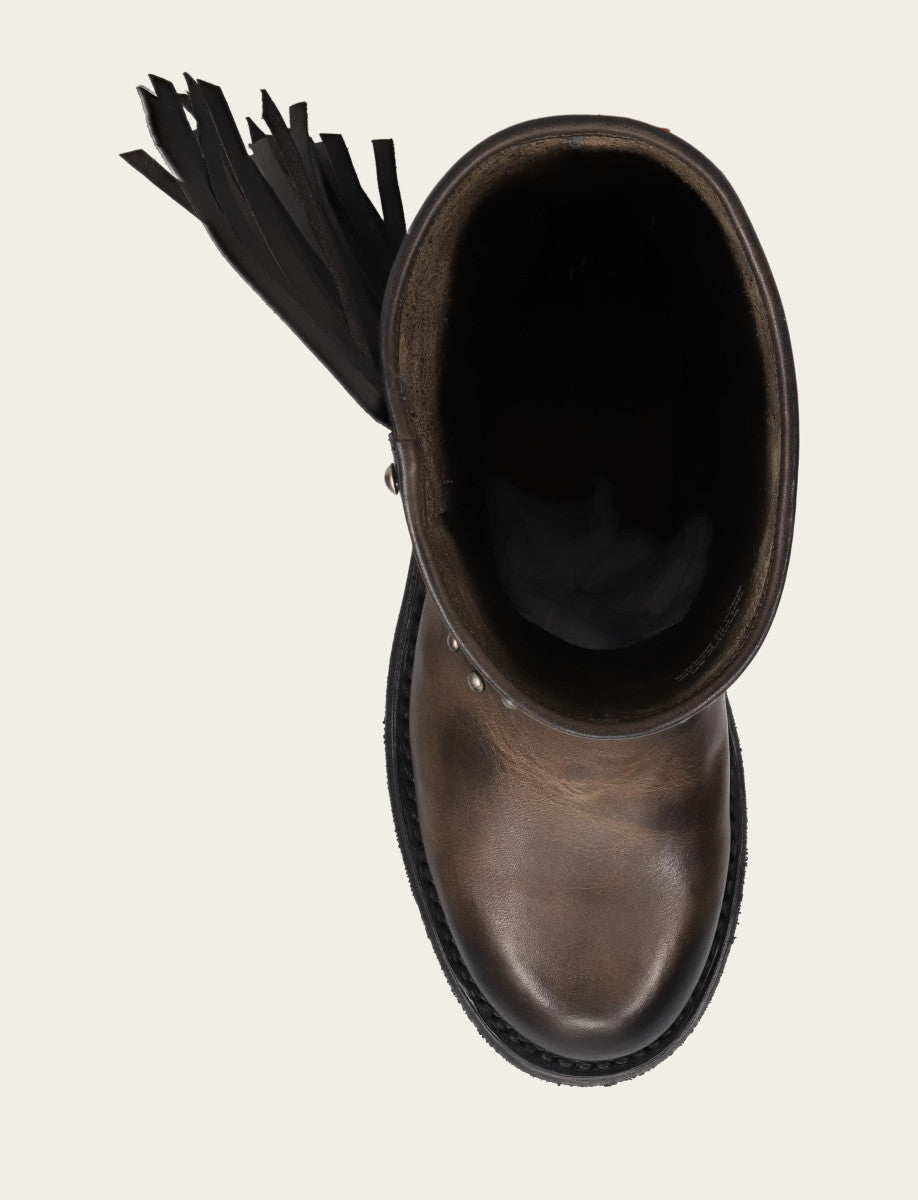 Frye Smart Buy - Women's Black Viv Fringe Engineer Boot