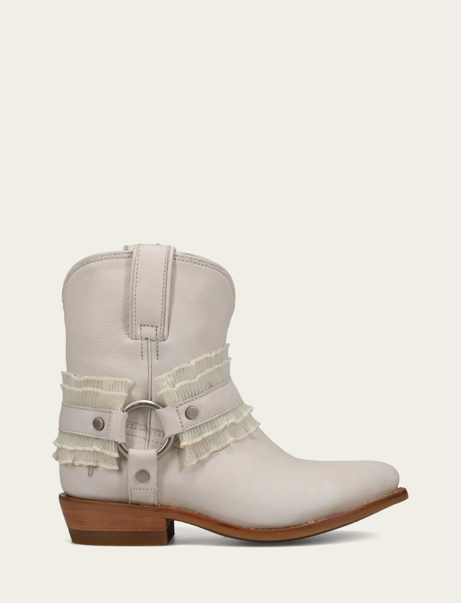 Frye Popular - Women's Ivory Billy Harness Ruffle Boots