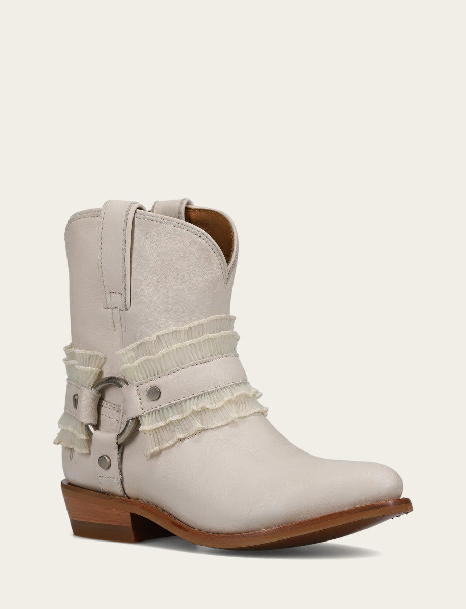 Frye Popular - Women's Ivory Billy Harness Ruffle Boots