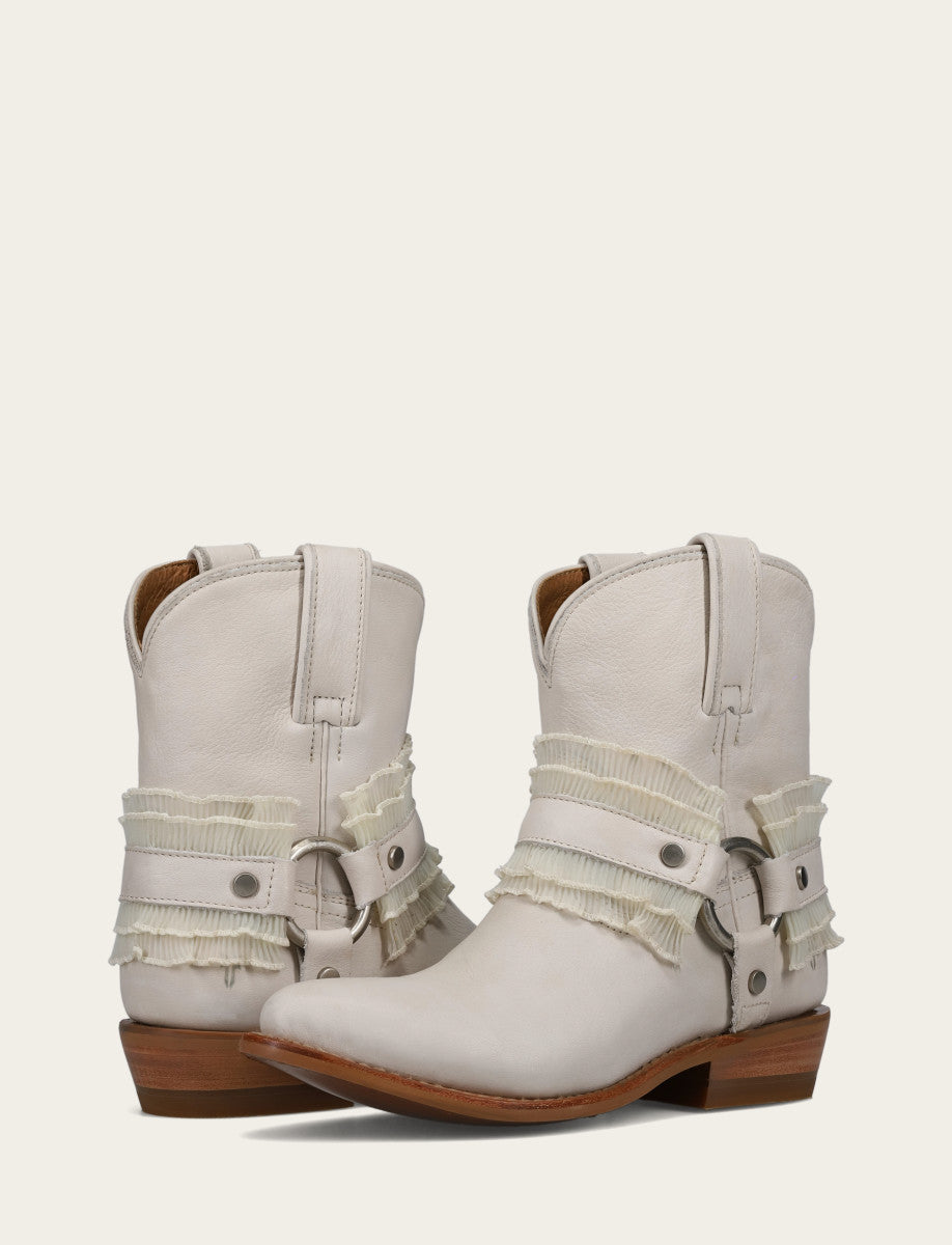 Frye Popular - Women's Ivory Billy Harness Ruffle Boots