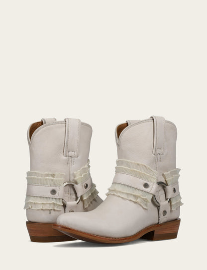 Frye Popular - Women's Ivory Billy Harness Ruffle Boots