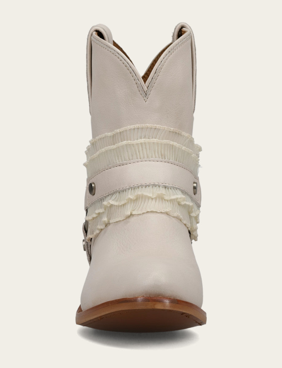 Frye Popular - Women's Ivory Billy Harness Ruffle Boots