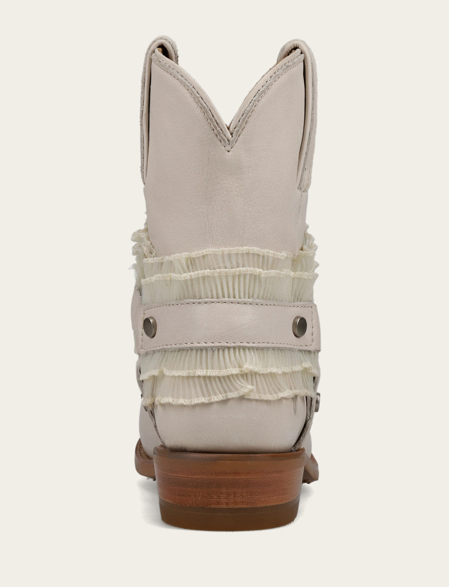 Frye Popular - Women's Ivory Billy Harness Ruffle Boots