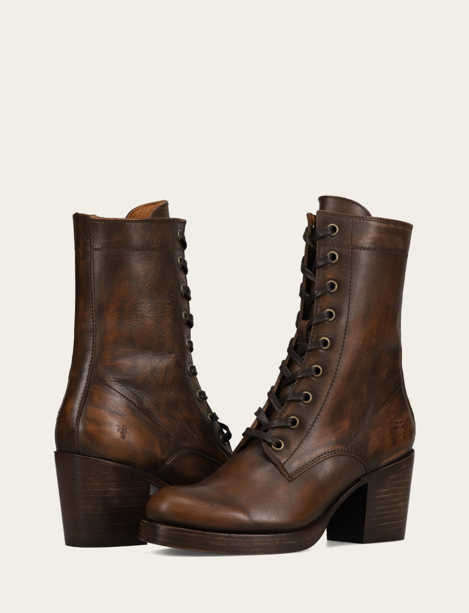 Frye Exclusive - Women's Distressed Dk Brown Jean Lace Up Boot