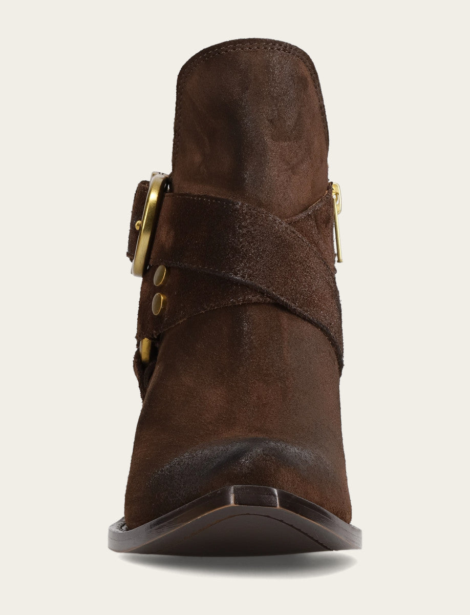Frye Deals - Women's Chocolate Sacha Multi Strap Booties