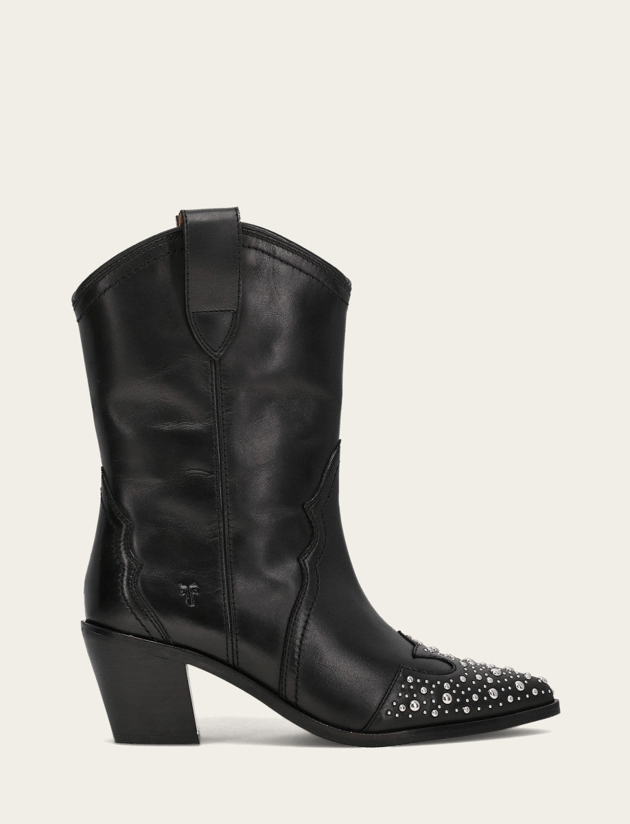 Frye New - Women's Black Sara Wingtip Stud Boot