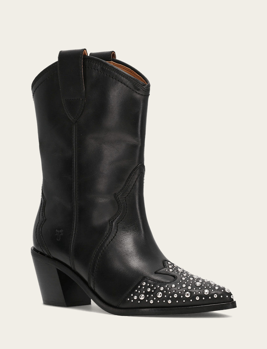 Frye New - Women's Black Sara Wingtip Stud Boot